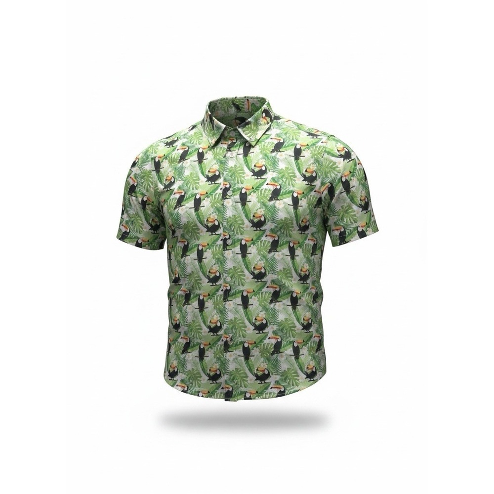 International Report Toucan Hawaiian Shirt Mens XL Tropical Stretch Button Up